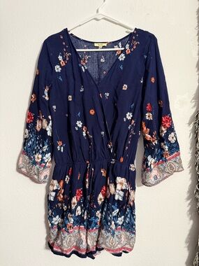 Kori America • Navy Floral Wrap Tunic Romper • Women’s Size Small